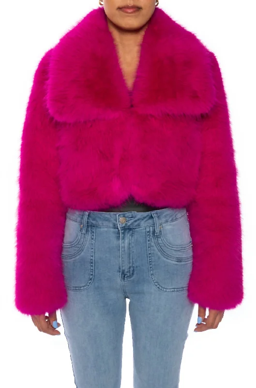 Women's Casual Wear Clothing Faux Fur Jacket In Hot Pink