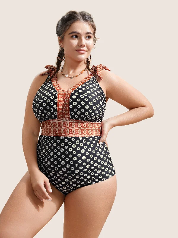 Extreme Clearance Deals Bandana Print Two Tone Knotted One Piece Swimsuit