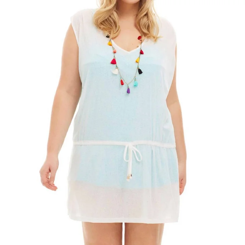 Women's High-Fashion Outfit Plus Size Drawstring Tank Cover Up Dress In White