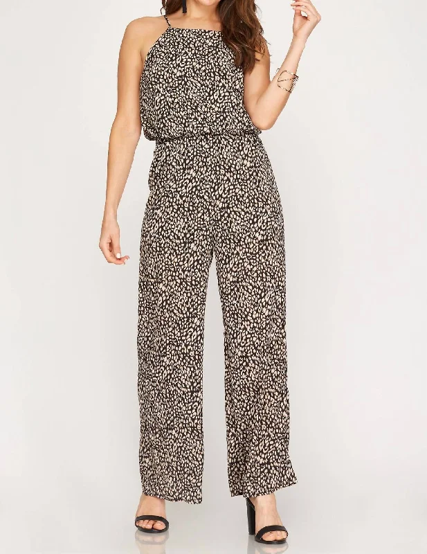 Modern Women's Clothes Leopard Print Jumpsuit In Black