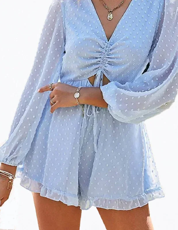 Women's Tops And Clothing Cutout Ruffled Chiffon Flounce Romper In Blue