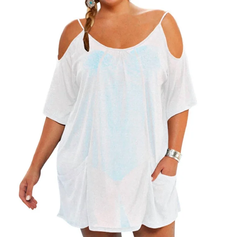 Boutique Dress Online Plus Size Open Shoulder Cover Up Tunic In White