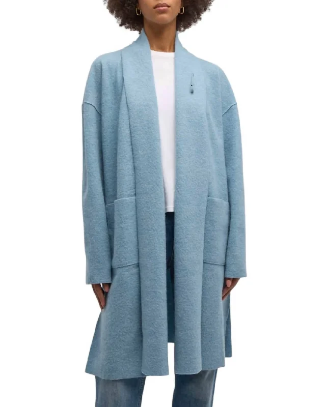 Affordable Women's Clothing Knee Length Coat In Blue Steel