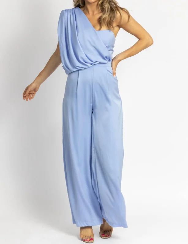 Clothing Online One Shoulder Drape Jumpsuit In Breeze Blue