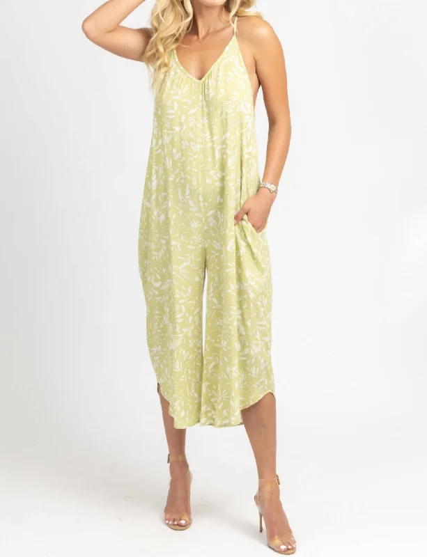 VIP Member Discount Relaxed Pocket Jumpsuit In Lime Floral