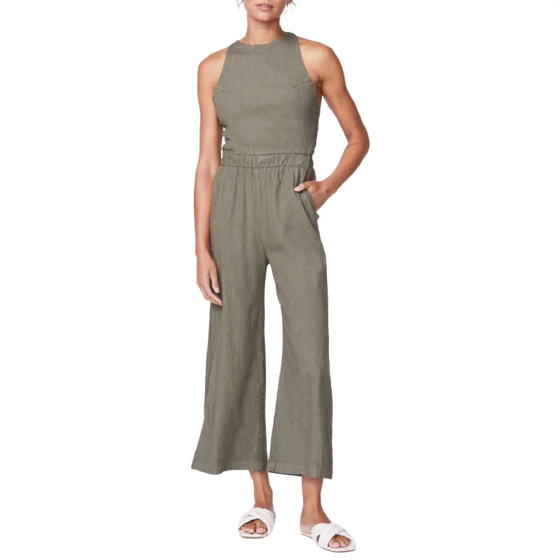 Women's Workout Garments Linen Racer Jumpsuit In Army