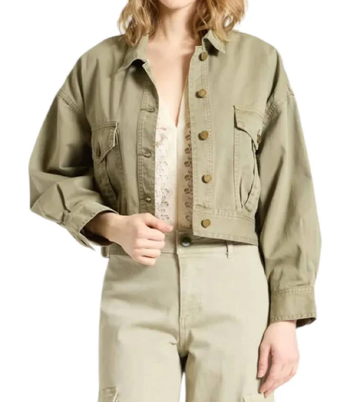 Casual Chic Women's Clothes Cropped Denim Jacket In Dried Sage