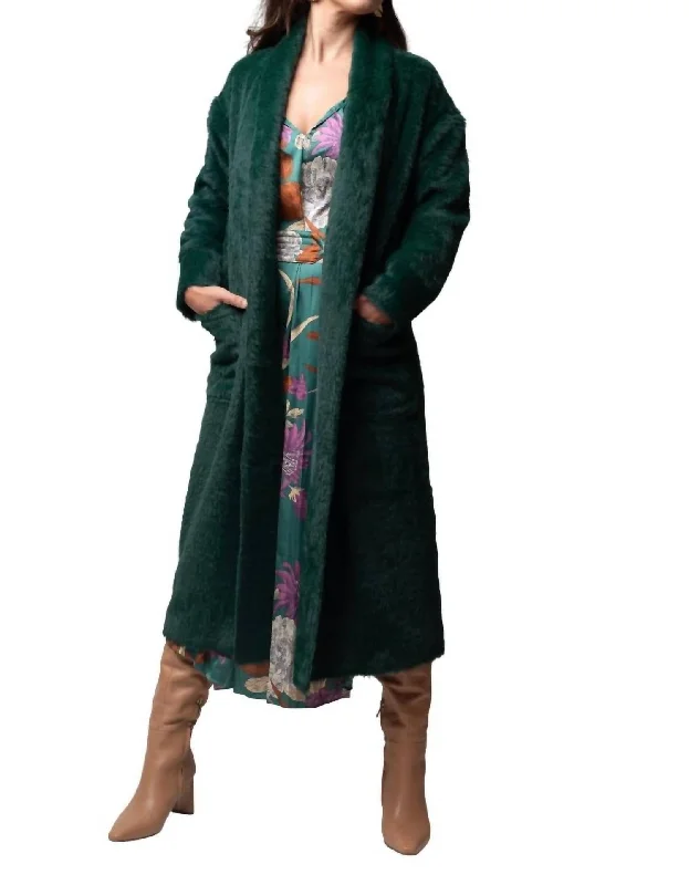 Vintage-Inspired Women's Clothes Cruz Cozy Knit Long Coatigan In Forest Green