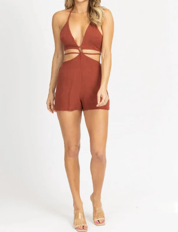 Affordable Online Boutiques Multi-Way Cutout Tie Back Romper In Cinnamon