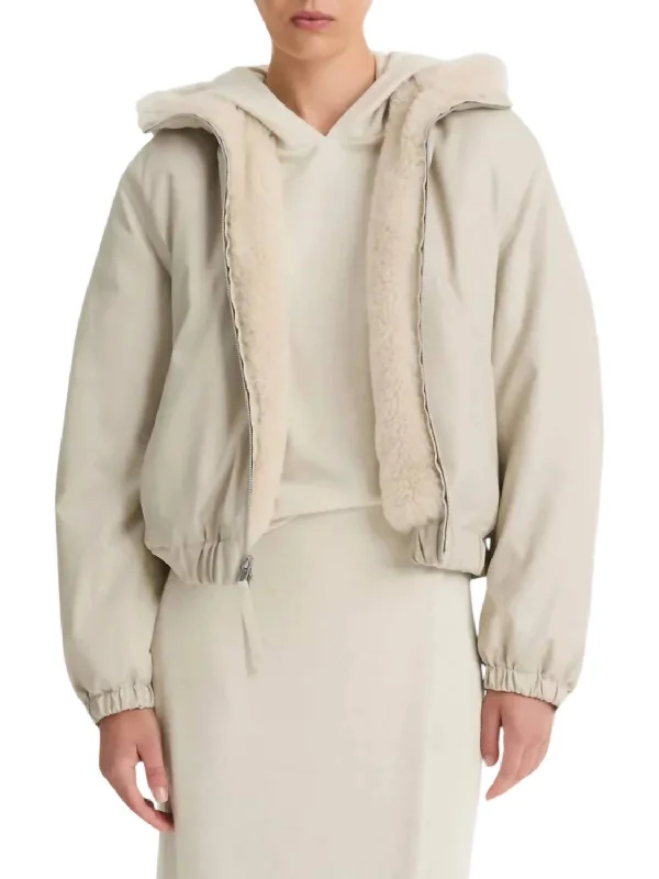 Women's Holiday Clothing Faux Fur Lined Bomber Jacket In Ceramic