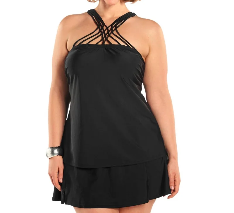 Women's Online Clothing Boutique Plus Size Siren Tankini Top With Matching Tankini Bottom In Black