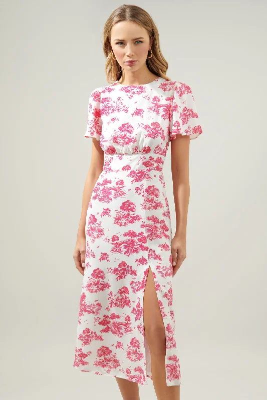 Women's Seasonal Attire Ainsley Meadow Toile Bloom Midi Dress