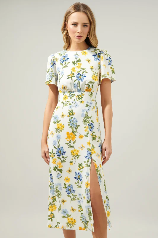 Women's Elegant Evening Outfit April Bloom Floral Midi Dress