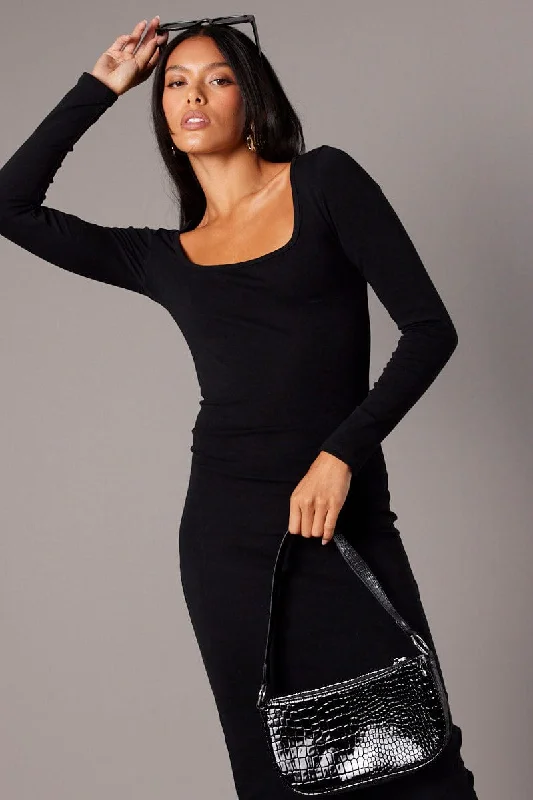 Women's Holiday Apparel Black Bodycon Dress Long Sleeve