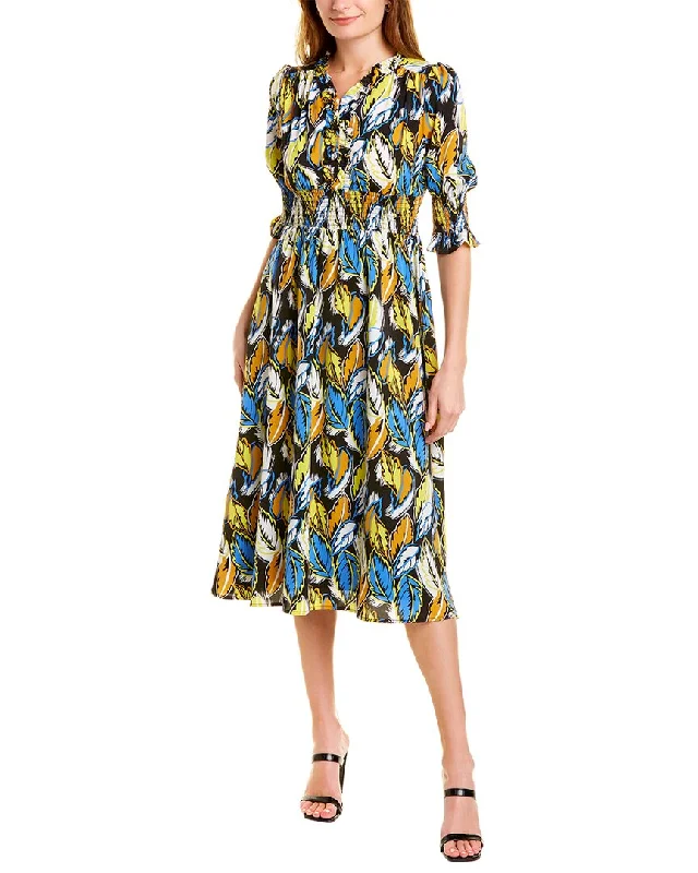 Effortless Chic for Women Gracia Colorful Leaves Print Midi Dress