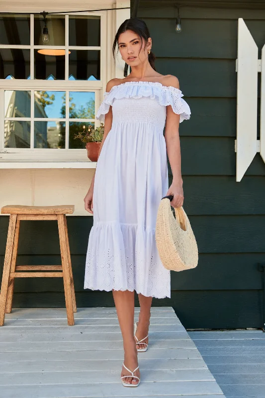 Charming Everyday Clothing For Women Esmeralda Smocked Eyelet Midi Dress