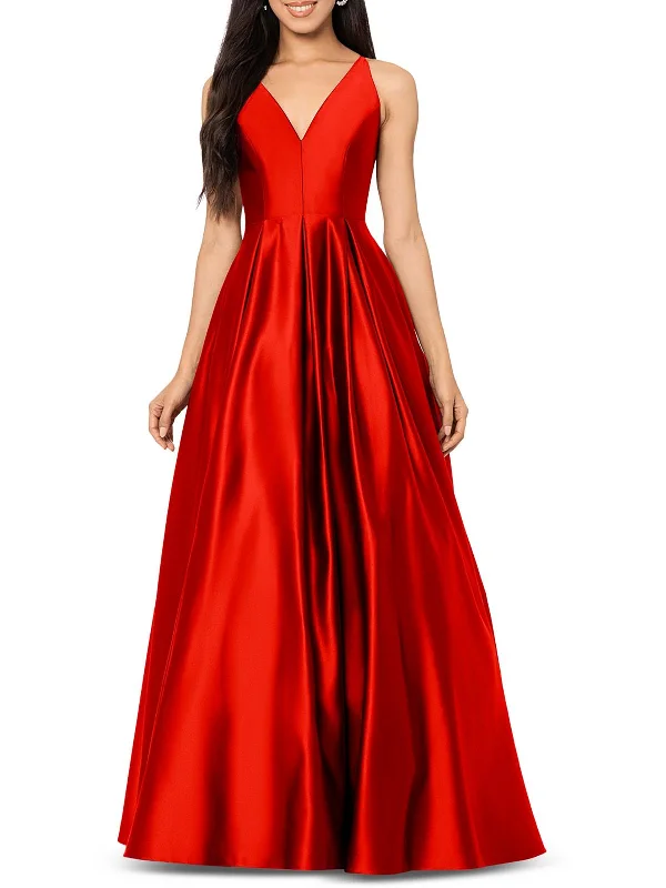 Women's Comfortable Lounge Garments Juniors Womens Satin V-Neck Evening Dress