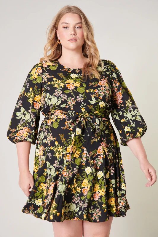 Online Boutiques Affordable Night Bloom Balloon Sleeve Derby Dress Curve