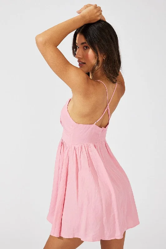 Vintage-Inspired Garments Pink Fit And Flare Dress Sleeveless Mini