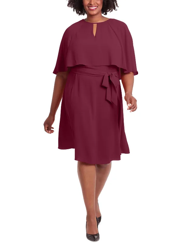 Timeless Women's Garments Plus Womens Capelet Keyhole Midi Dress