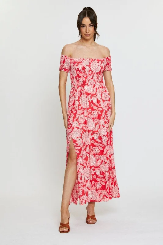 Exclusive Discount Print Maxi Dress Off Shoulder Evening