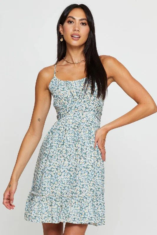 Women's Vacation Outfit Print Mini Dress Sleeveless