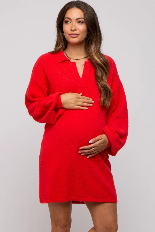 Fashionable Women's Clothing Red Maternity Mini Sweater Dress