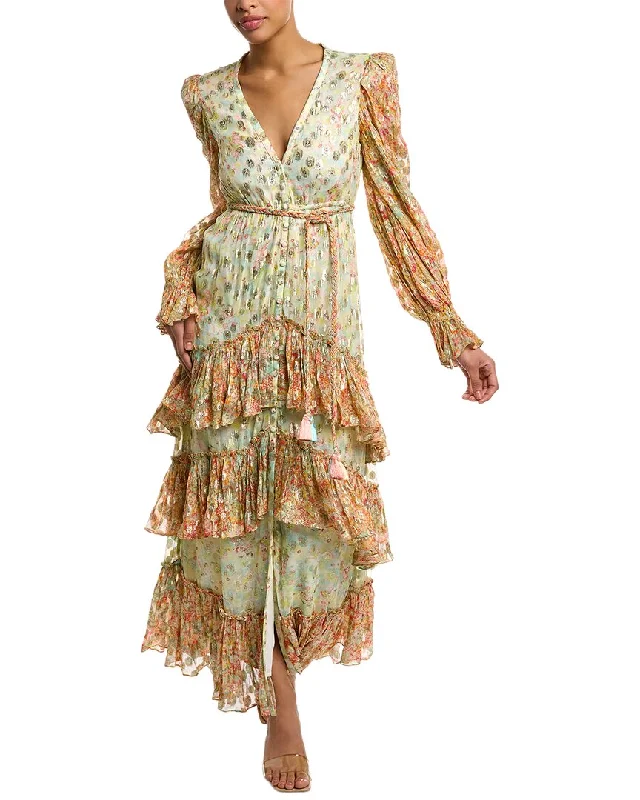 Women's Clothes Rococo Sand Metallic Tiered Maxi Dress