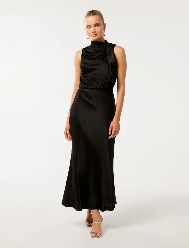 Women's Urban Clothing Sienna High Neck Satin Maxi Dress