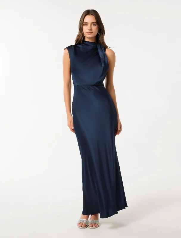 Women Wear Online Sienna High Neck Satin Maxi Dress