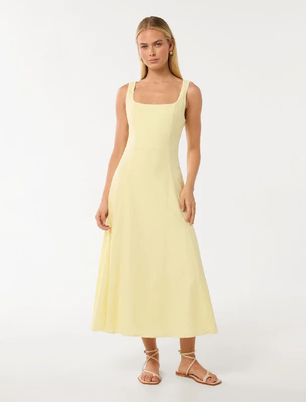 Sale On Sale Solene Linen Contrast Whip Stitch Midi Dress