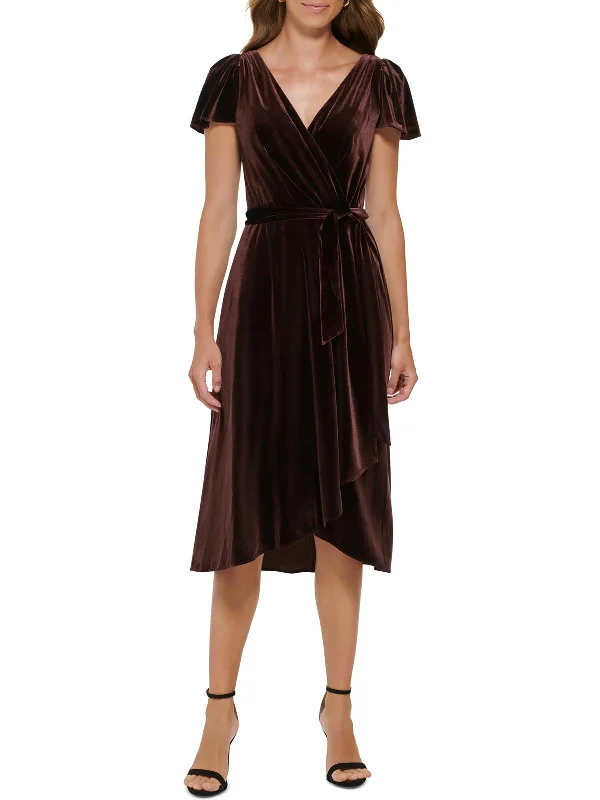 Women's Versatile Apparel Womens Velvet Midi Wrap Dress