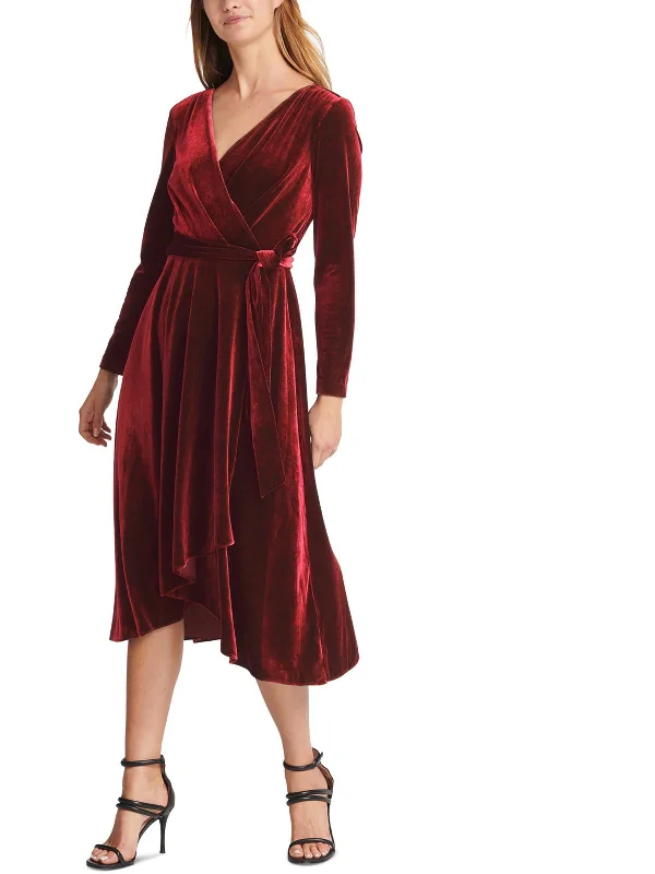 Women's Luxury Apparel Womens Velvet Midi Wrap Dress