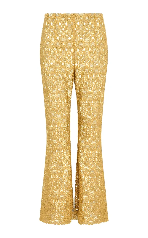 Women's Plus-Size Casual Outfit Phoenix Flare Cropped Pant in Gold Silk Macrame Lace