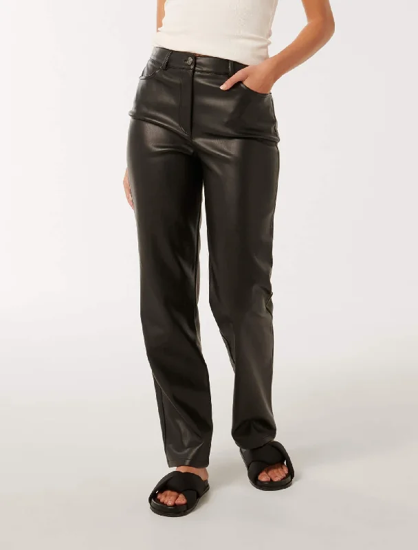 Women's Activewear Attire Una Vegan Leather Straight Leg Pants