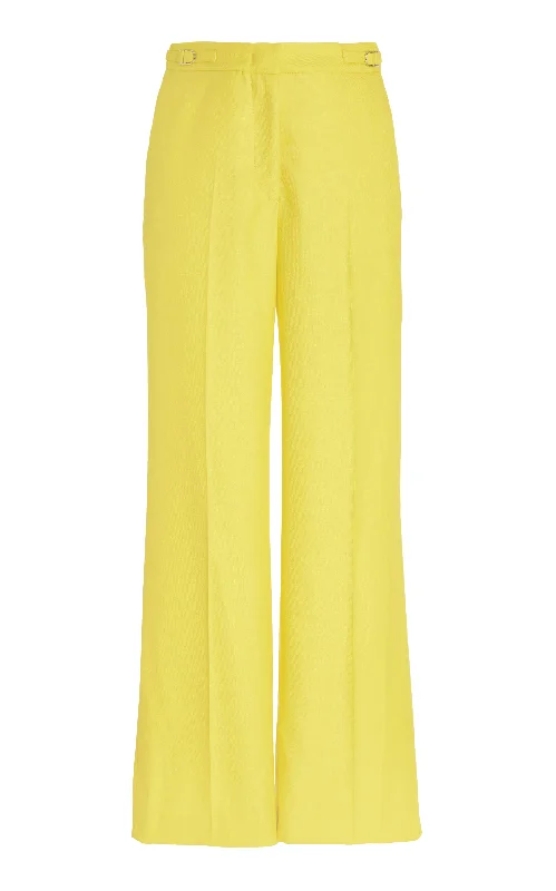 Trendy Women's Outfits for Casual Wear Vesta Pant in Cadmium Yellow Virgin Wool and Silk Linen Twill