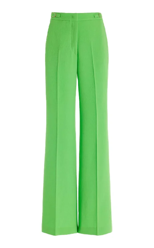 Luxury Women's Fashion Vesta Pant in Fluorescent Green Virgin Wool Crepe