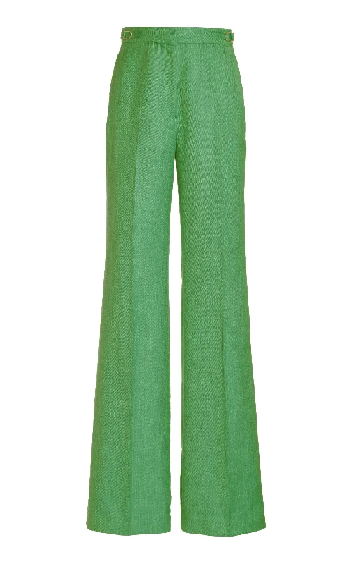 Women's Clothing Online Sale Vesta Pant in Peridot Green Virgin Wool and Silk Linen