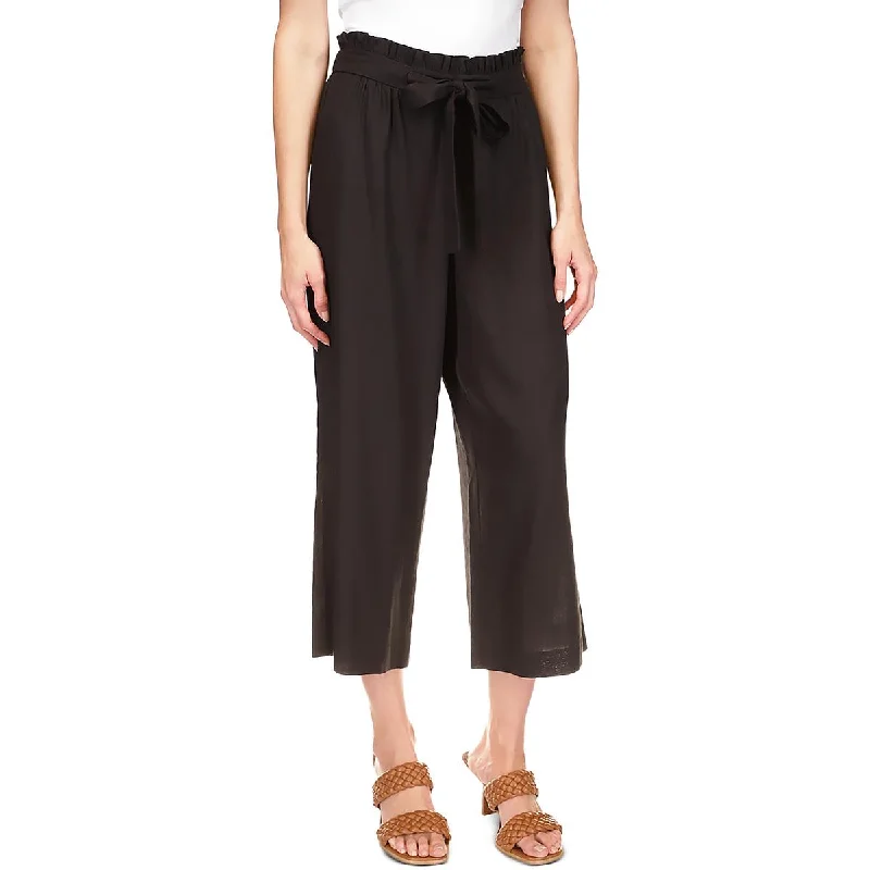 Women's Holiday Attire Womens Linen Tie Front Wide Leg Pants