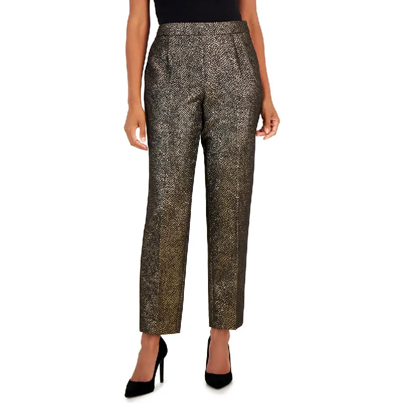 Unique Women's Fashion Pieces Womens Metallic High Rise Straight Leg Pants