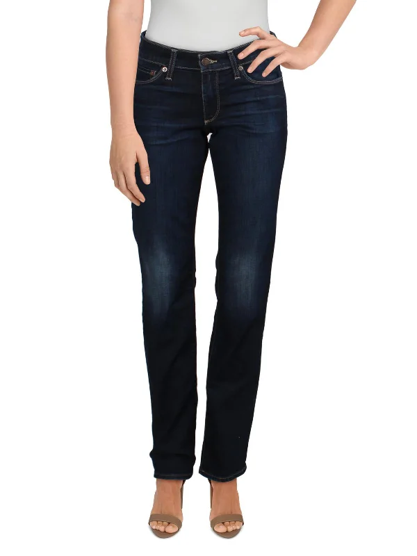 Women Wear Brands Womens Mid-Rise Dark Wash Classic Straight Jeans