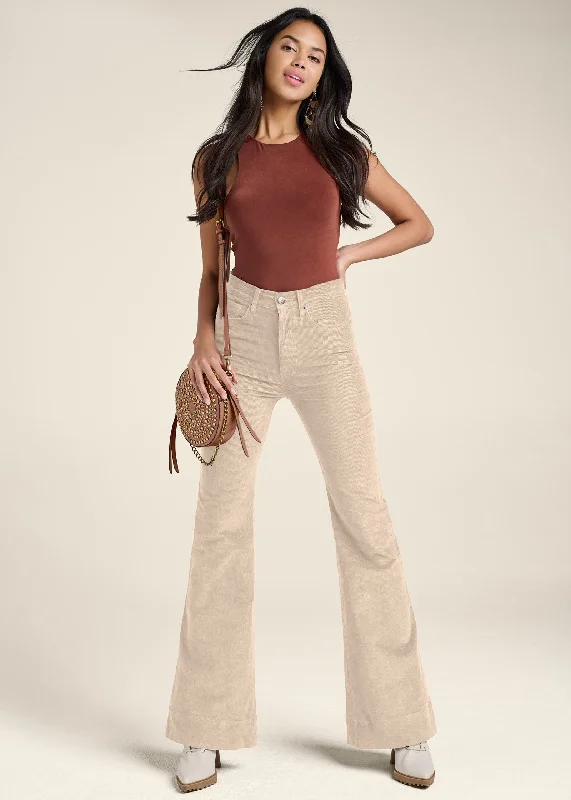 Affordable Online Boutique Corduroy Flared Pants - Cream