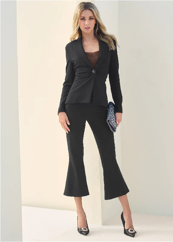 Women's High-End Clothing Kick Flare Suit Set - Black