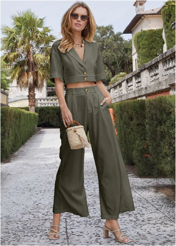 Trendy Outfits For Girls Flare Leg Suiting Set - Olive