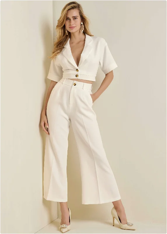 Women's Fashion Clothing Flare Leg Suiting Set - Off White